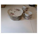 Set of 6 Vintage Rose Pattern Snack Plates and 6 Cups