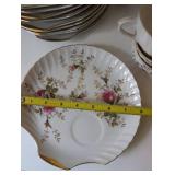 Set of 6 Vintage Rose Pattern Snack Plates and 6 Cups
