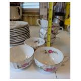 Set of 6 Vintage Rose Pattern Snack Plates and 6 Cups