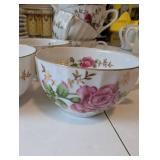 Set of 6 Vintage Rose Pattern Snack Plates and 6 Cups