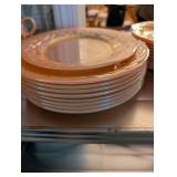 Set of Vintage Peach Lusterware Dishes with Plates, Bowls, and Cups