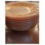 Set of Vintage Peach Lusterware Dishes with Plates, Bowls, and Cups