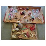 Collection of Vintage Christmas Ornaments Including Santas and Animals