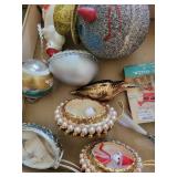 Collection of Vintage Christmas Ornaments Including Santas and Animals