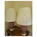 Pair of Mauve Ceramic Table Lamps with Pleated Shades