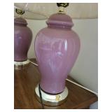 Pair of Mauve Ceramic Table Lamps with Pleated Shades