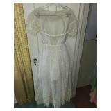 Vintage Embroidered White Dress with Floral Veil