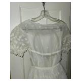 Vintage Embroidered White Dress with Floral Veil