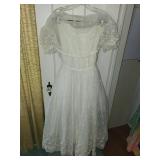 Vintage Embroidered White Dress with Floral Veil