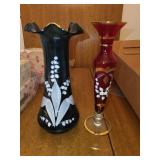 Set of 4 Hand-Painted, etc. Art Glass Vases with Unique Designs