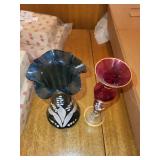 Set of 4 Hand-Painted, etc. Art Glass Vases with Unique Designs