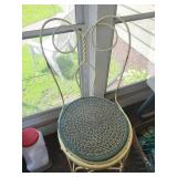 Four Vintage Wrought Iron Chairs with Woven Seat Cushions