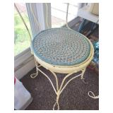 Four Vintage Wrought Iron Chairs with Woven Seat Cushions