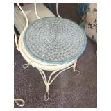 Four Vintage Wrought Iron Chairs with Woven Seat Cushions