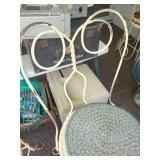 Four Vintage Wrought Iron Chairs with Woven Seat Cushions