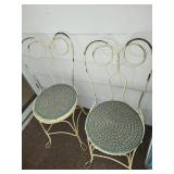 Four Vintage Wrought Iron Chairs with Woven Seat Cushions