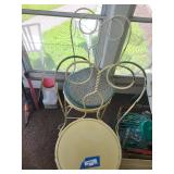 Four Vintage Wrought Iron Chairs with Woven Seat Cushions