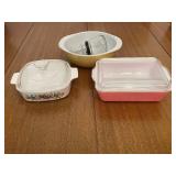 Vintage Kitchenware Set with Pyrex Dishes and Manual Grinder