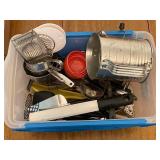 Collection of Kitchen Utensils and Tools in Storage Bin