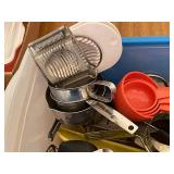Collection of Kitchen Utensils and Tools in Storage Bin