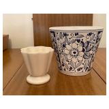 Vintage Italian Ceramic Planter with Floral Design and Small Vase