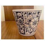 Vintage Italian Ceramic Planter with Floral Design and Small Vase