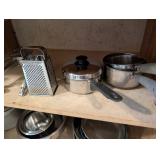 Collection of Kitchen Cookware: Pots, Pans, and Grater Set