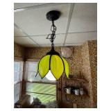 Vintage Lime Green Slag Glass Hanging Tulip Pendant Light - Buyer to remove