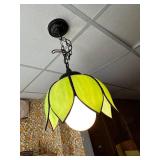 Vintage Lime Green Slag Glass Hanging Tulip Pendant Light - Buyer to remove