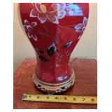 Vintage Floral Ceramic Table Lamp with Red Finish