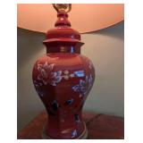 Vintage Floral Ceramic Table Lamp with Red Finish
