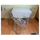 Vintage Drop-Leaf Table with 3 Industrial Metal Chairs