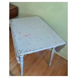 Vintage Drop-Leaf Table with 3 Industrial Metal Chairs