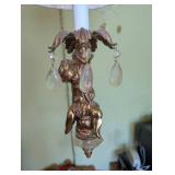 Vintage Hanging Lamp with Cherub Detailing and Crystal Accents