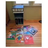 Lot of Vintage Sheet Music and VHS Tapes with Storage Cabinet