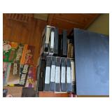 Lot of Vintage Sheet Music and VHS Tapes with Storage Cabinet