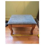 Vintage Wooden Footstool with Upholstered Seat