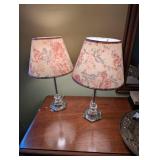 Pair of Floral Glass Table Lamps with Shades