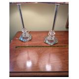 Pair of Floral Glass Table Lamps with Shades