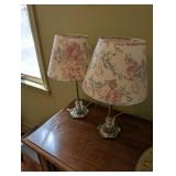 Pair of Floral Glass Table Lamps with Shades