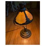Vintage Slag Glass Table Lamp with Brass Base