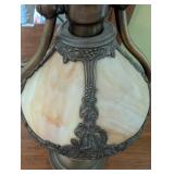 Vintage Slag Glass Table Lamp with Brass Base