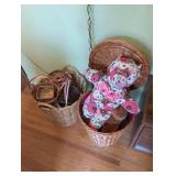 Collection of Wicker Baskets and Plush Toys