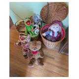 Collection of Wicker Baskets and Plush Toys