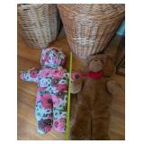 Collection of Wicker Baskets and Plush Toys