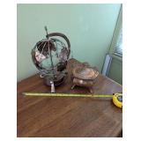 Vintage Metal Globe and Ornate Hancock Jewelry Box Duo