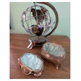 Vintage Metal Globe and Ornate Hancock Jewelry Box Duo
