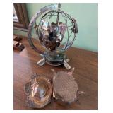 Vintage Metal Globe and Ornate Hancock Jewelry Box Duo