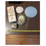 Vintage Vanity Set with Moisturizer, Hand Mirror, and Decorative Items