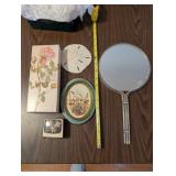 Vintage Vanity Set with Moisturizer, Hand Mirror, and Decorative Items